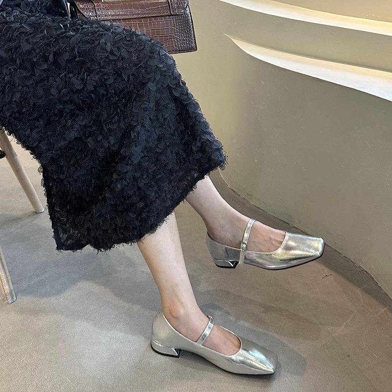 Brand Women Heels Shoes Fashion Square Toe Women Mary Jane Shoes Soft Sole Ballet Shoes Luxury Shallow Buckle Women Sandals 2025