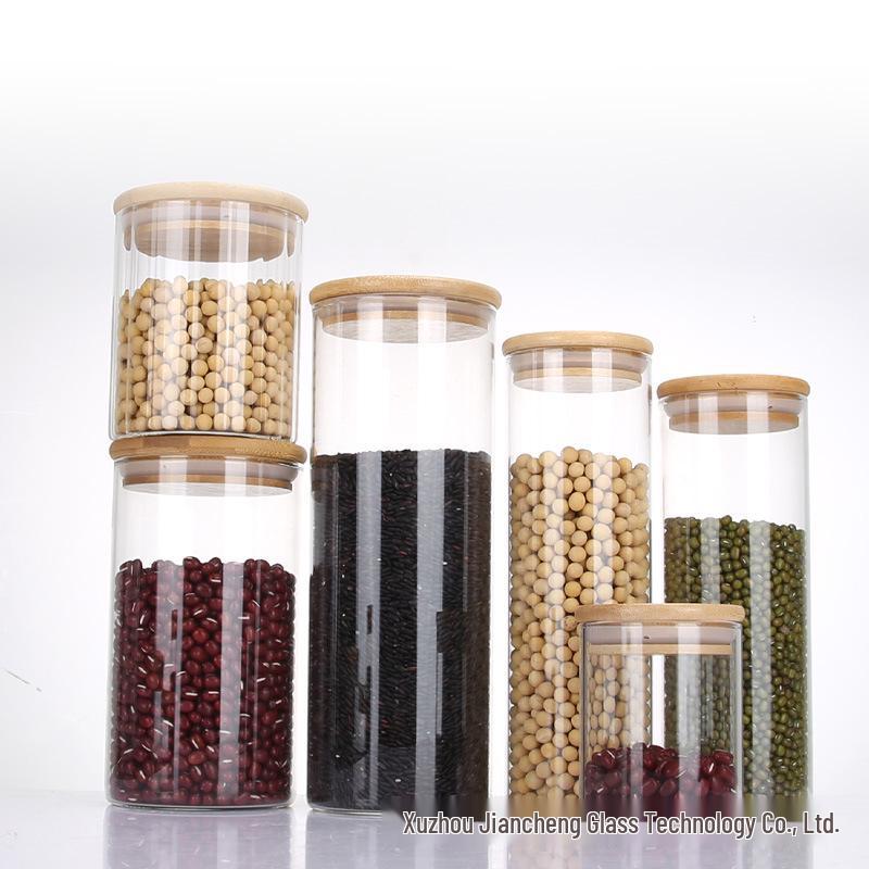 Borosilicate Glass Storage Jar with Bamboo Lid - Ideal for Grains, Seasonings, Candy, or Tea.
