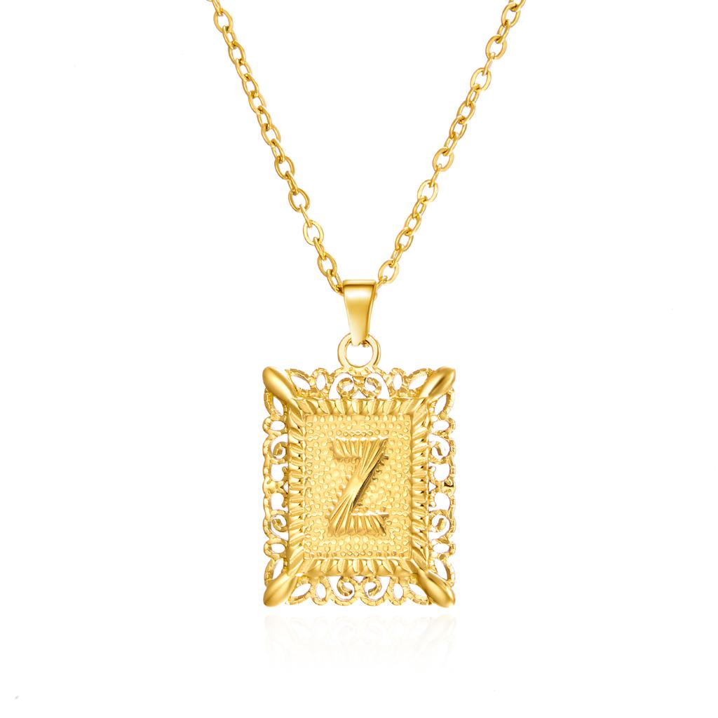 Exquisite Gold Color Initial Pendant Necklace for Women Men Stainless Steel Geometric Alphabet Necklace Friendship Jewelry