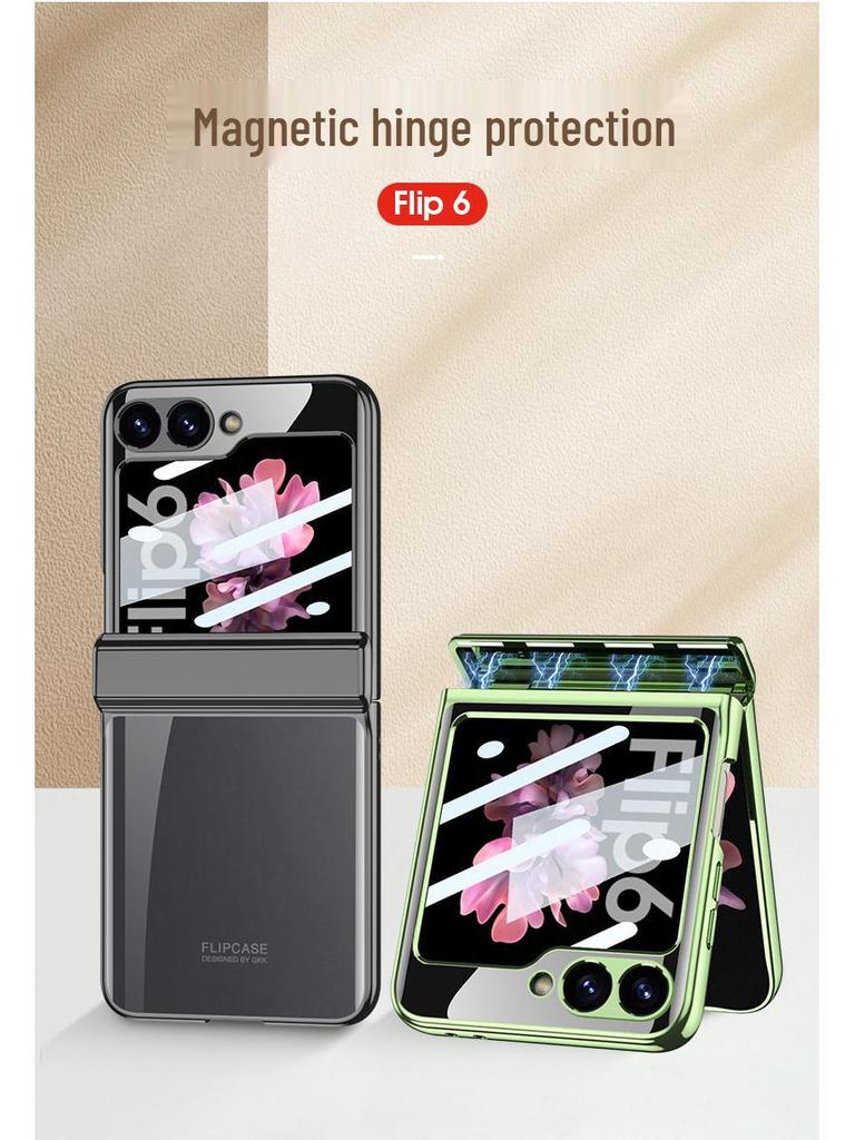 Samsung Z Flip6 Full Wrap Transparent Electroplated Magnetic Hinge Case