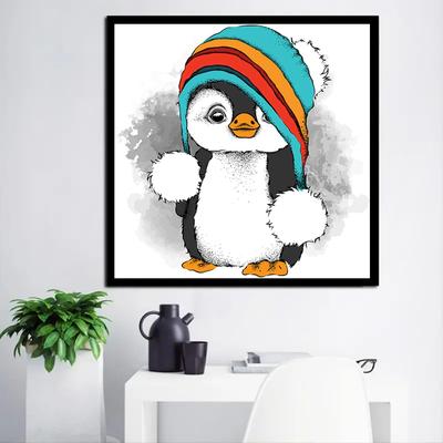 Pintura de Diamantes 5D DIY Pingüinito Bajo la Lluvia Bordado de Diamantes Cobertura Completa Kits de Punto de Cruz Anime Decoración para el Hogar Regalo Hecho a Mano