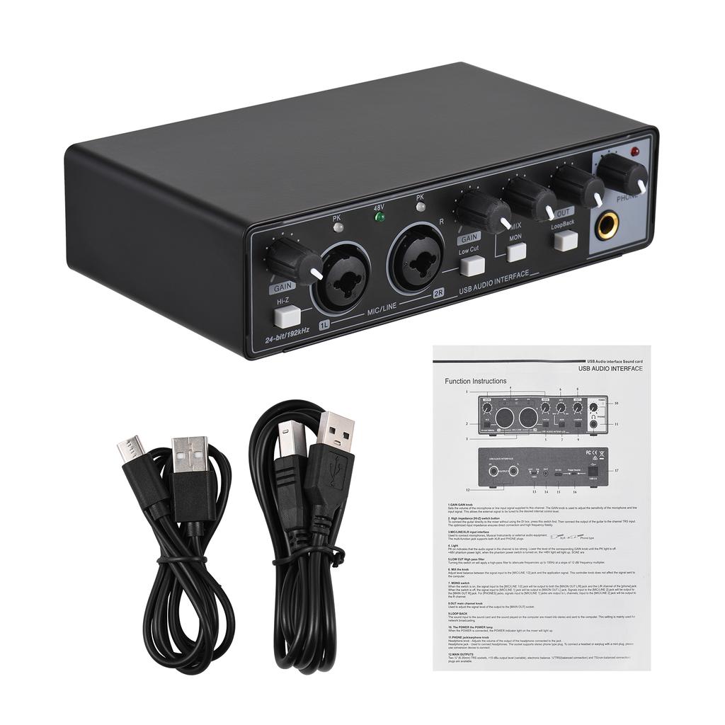 Professional Recording Microphone Interface 5V Type-C USB and Data USB 2.0 Mixing Console Microphone Sound Card