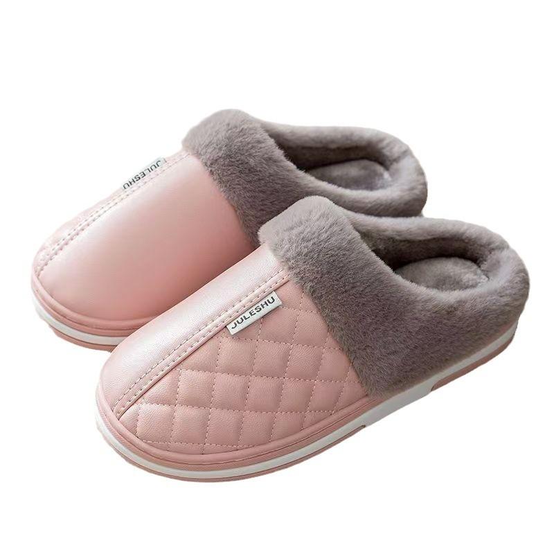 PU waterproof cotton slippers winter home indoor non-slip warm cotton shoes the elderly large size cotton slippers