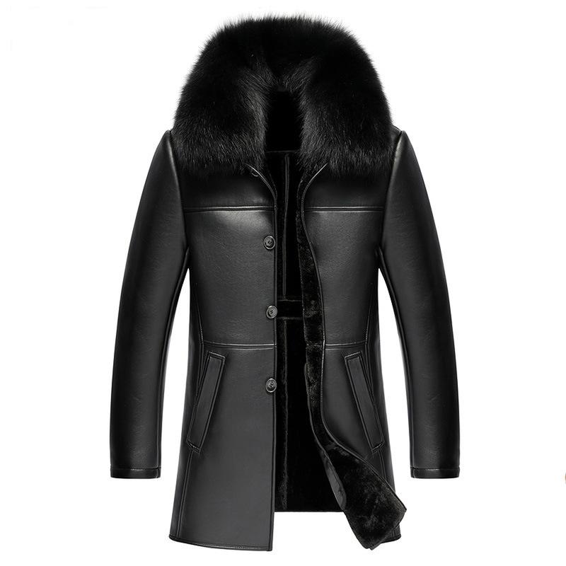 

Новая зимняя меховая универсальная мужская куртка средней длины, куртка из натуральной кожи с лисьим мехом, мужская шуба M чёрный