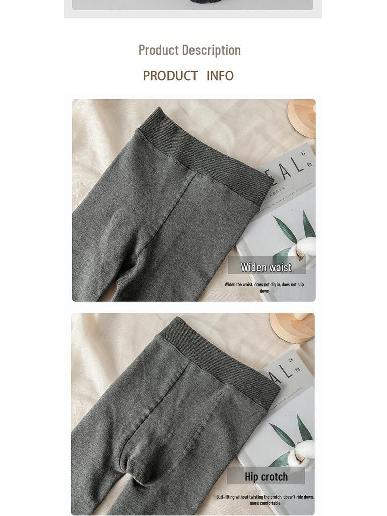 Matte Grey Cotton Leggings with Thin Fleece, 140-200g, Slimming Pantyhose for Spring & Autumn.