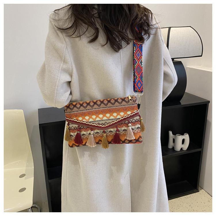Ethnic Style Womens Shoulder Bag With Nylon Material And Woven Design For Daily Use