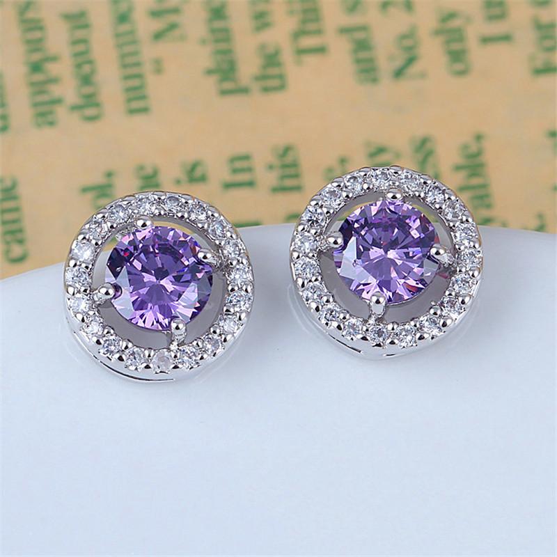 Luxury Female Crystal White Zircon Stud Earrings Simple Gold Round Earrings Vintage Wedding Earrings For Women