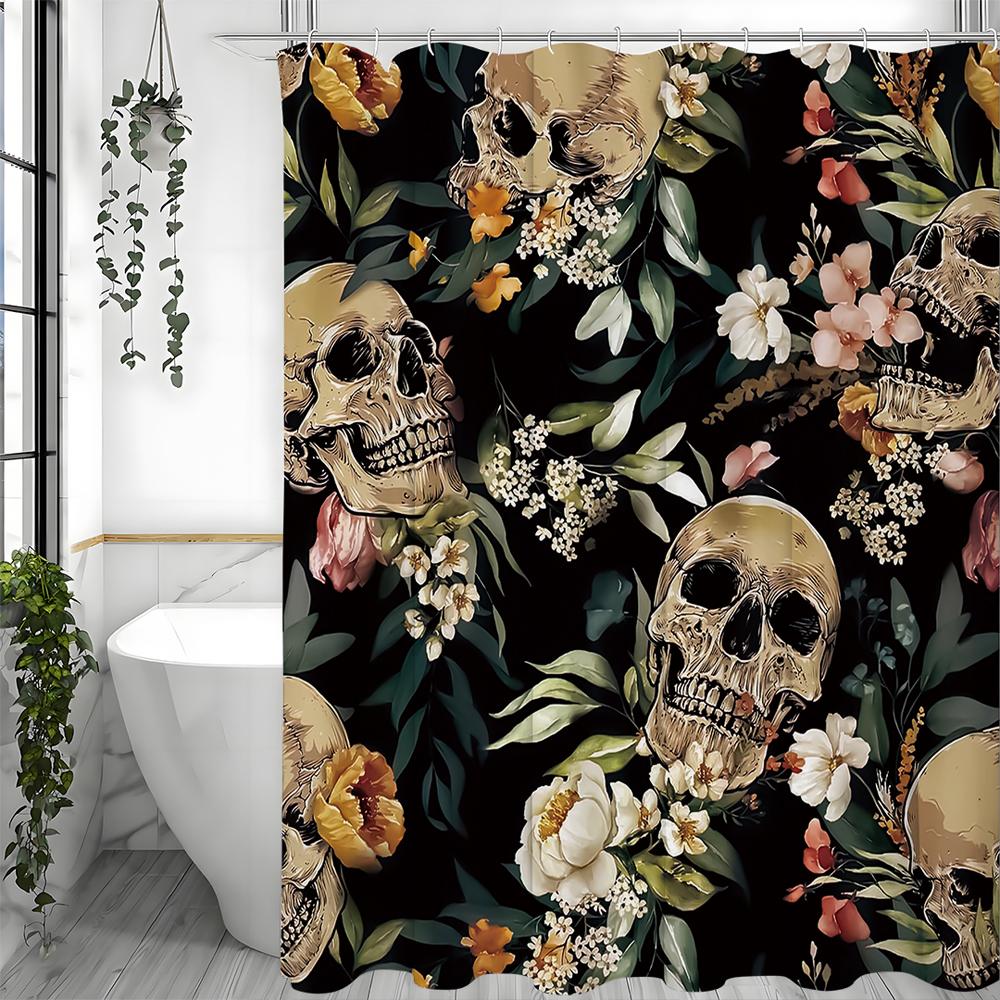 

Готическая Череп Цветочный Винтажный Причудливый Черный Бохо Занавеска для душа, Декоративная занавеска для душа для ванной комнаты, Водонепроницаемая занавеска для душа 90*180cm