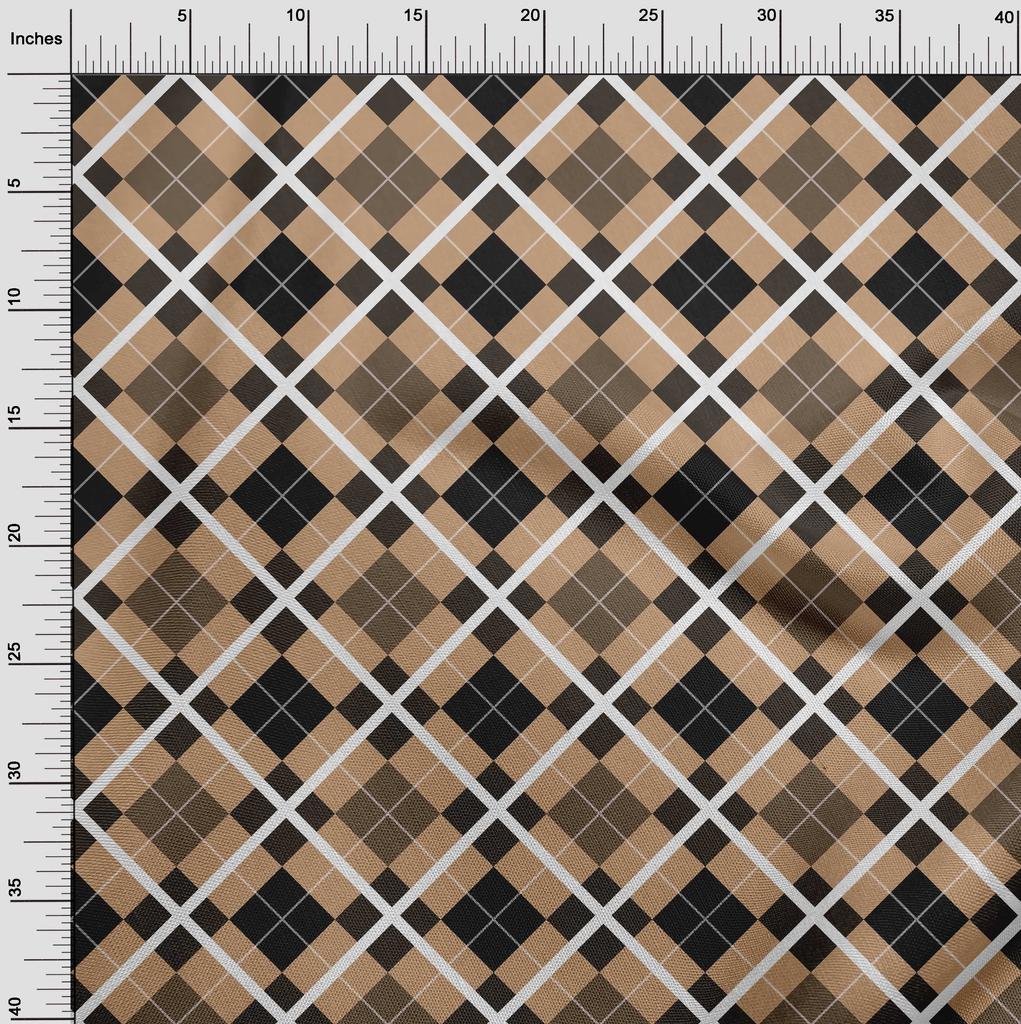 oneOone Cotton Flex Light Brown Fabric Argyle Check Sewing Material Print Fabric By The Yard 40 Inches
