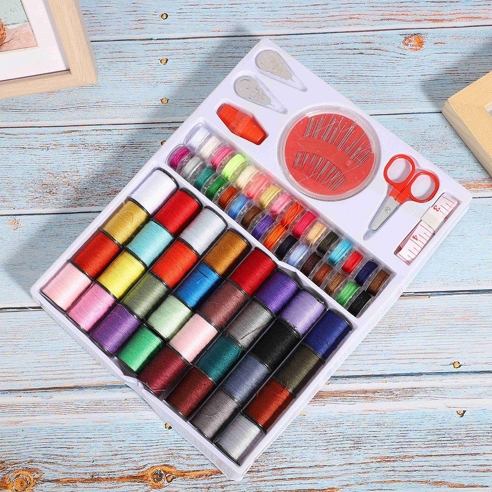 64 Rolls Portable Sewing Box Thread Spools Scissor Needles Accessories Set for Hand Stitching Embroidery Craft