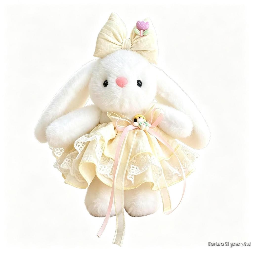Lolita Rabbit Doll Keychain - Cute Plush Toy with Skirt & Bow Pendant