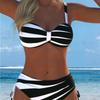 1011 New Sexy European and American Bikini Print Lace-up Halter Swimsuit Women