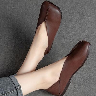 Novos Sapatos Franceses Planos Femininos Bico Quadrado Couro Genuíno Solado Macio Sapatos de Salto Confortáveis Mocassins da Moda Casuais Primavera Outono