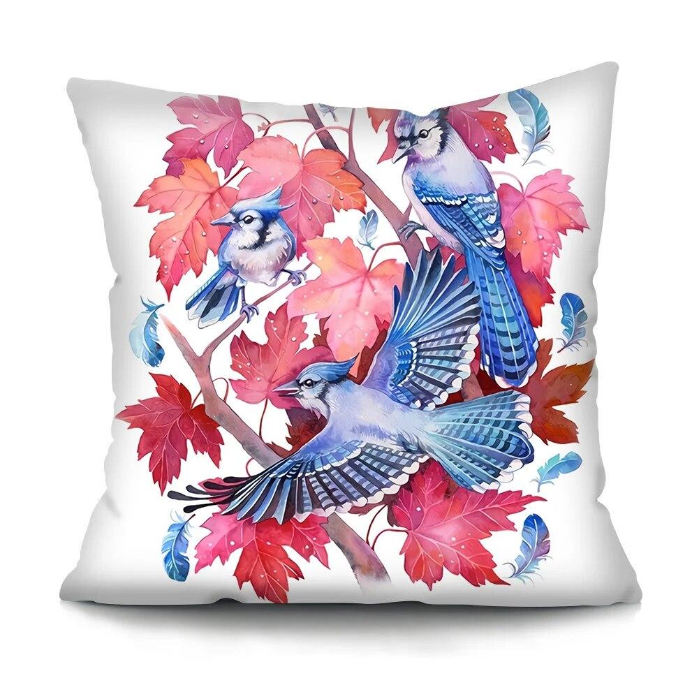 Bedroom Living Room Cushion Cover Oil Painting Bird Cushion Cover Chinese Style Car Sofa Home Decor Pillowcase