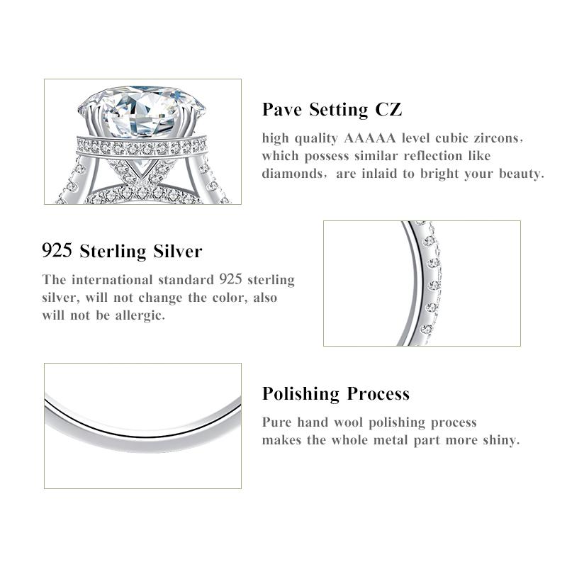MODIAN Clear 3ct CZ Stone Ring 925 Sterling Silver Crown Rings for Women Wedding Engagement Statement Fine Jewelry