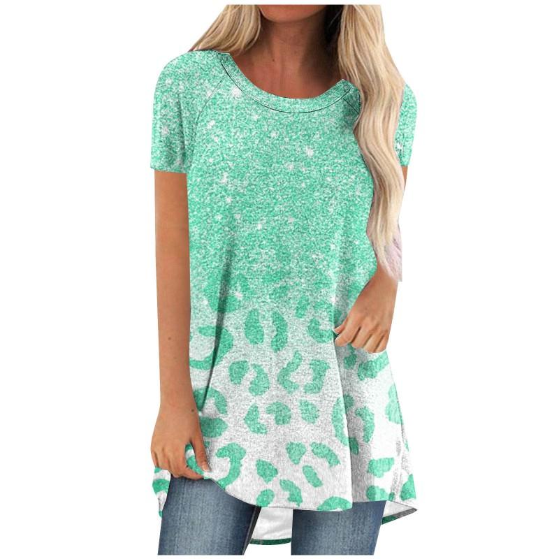 Womens Casual Short Sleeve T-Shirt With Starry Sky Digital Print Loose Fit Long Length Top 2025