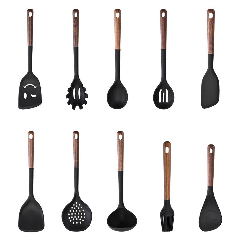 Buy Kitchen Utensils Wooden Handle NonStick Silicone Spatula 10Piece