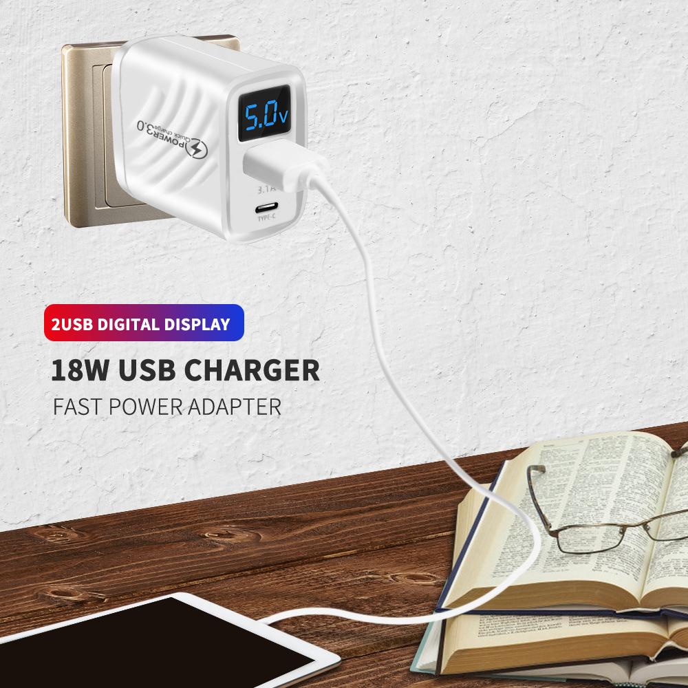 Chargeur USB PD 20W, Charge rapide, Type C, affichage numérique, adaptateur de Charge de téléphone, pour iPhone, Samsung, Xiaomi, Huawei, chargeur mural