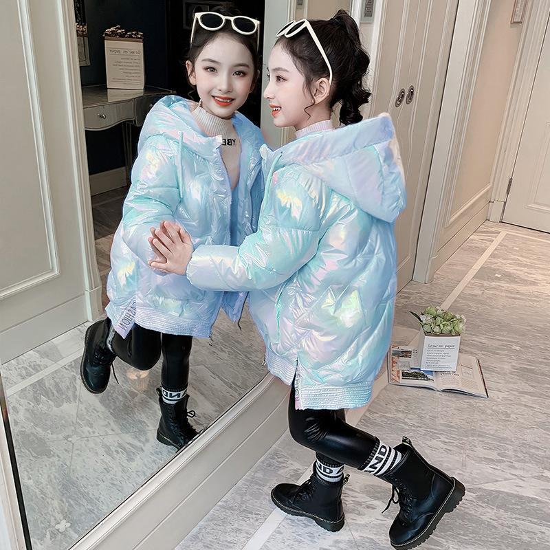 Wintermantel aus Baumwolle für Mädchen, stilvoller Mantel, glänzende Oberfläche, mittlerer und großer Baumwollmantel für Kinder