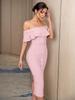 Lace Solid Color One-Shoulder Bandage Evening Dress - Women's Fashion