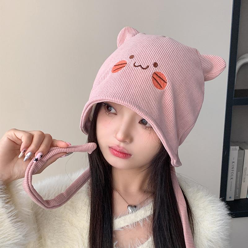 Confinement hat women's spring and autumn summer sleep hat women's thin knitted headgear to show the face, cute wool hat
