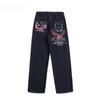 ZYLLO American Street Retro 90s Hip Hop Bboy Loose Casual Men and Women Embroidered High Street Rap Skateboard Denim Straight Trousers