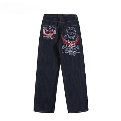 ZYLLO American Street Retro 90s Hip Hop Bboy Loose Casual Men and Women Embroidered High Street Rap Skateboard Denim Straight Trousers