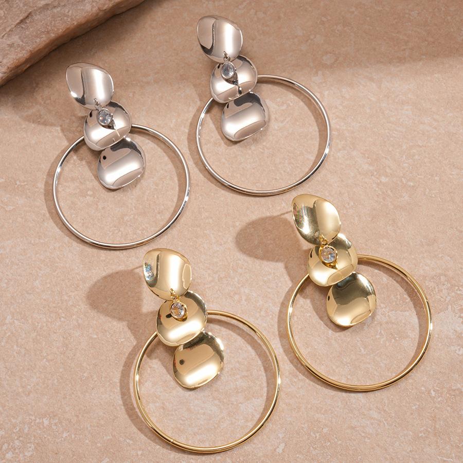 Iron irregular round silver needle earrings simple niche earrings