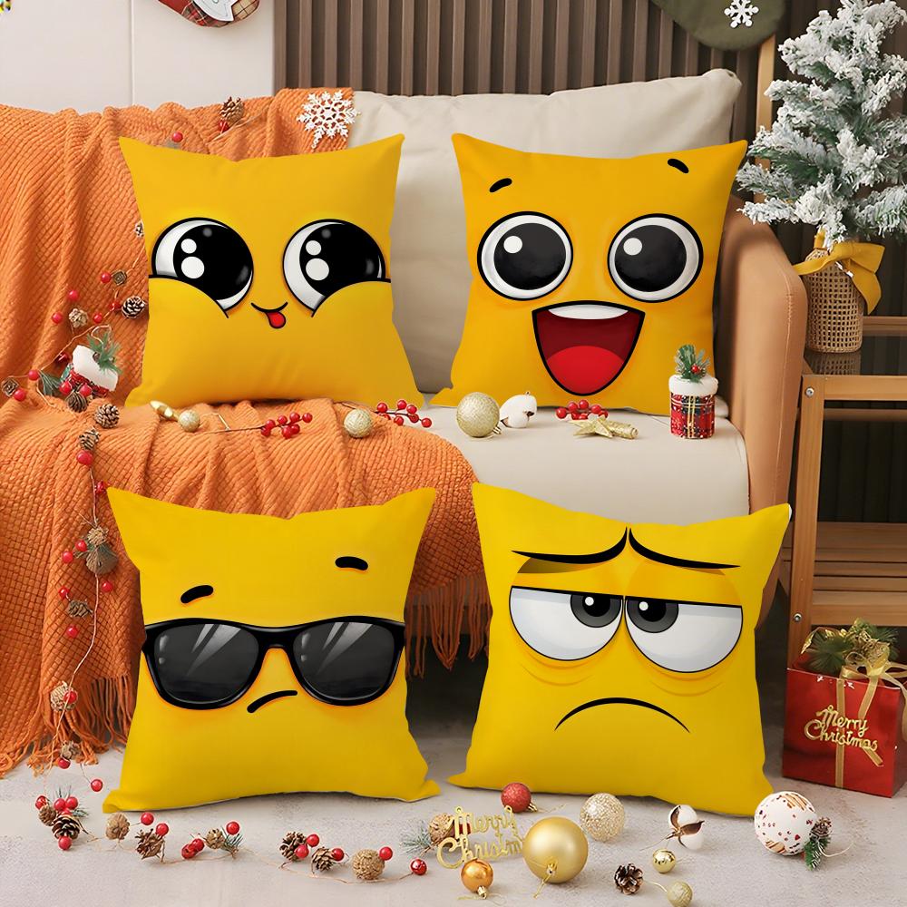 Funny And Quirky Personalized Emojis Pillow Case Comfort Sofa Bed Silky Elegant Invisible Zipper Decorative Cushion Cover