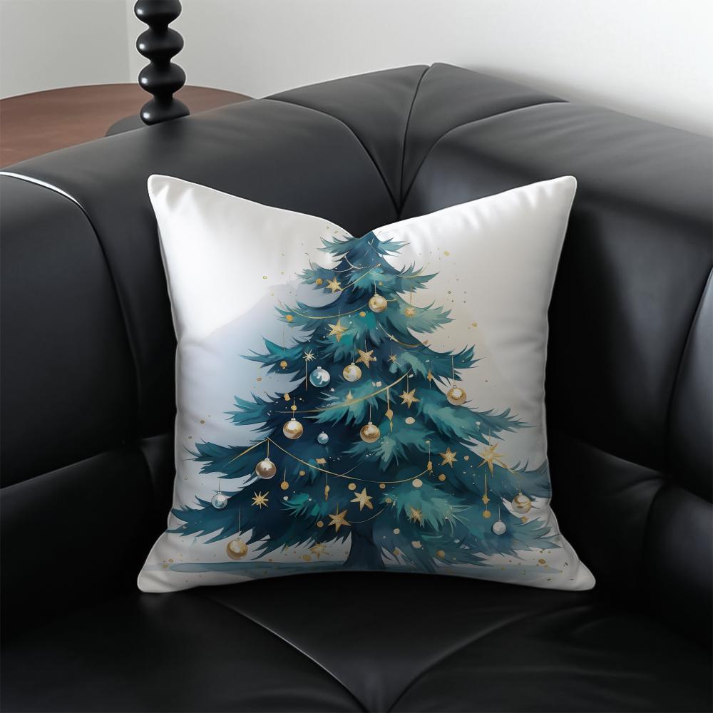 CChristmas Tree Cushion Cover Pillow Case Antidustmite Invisible Zipper Silky Plush Cushion