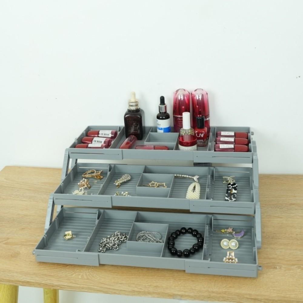 Foldable Makeup Drawer Organizer Collapsible Plastic Jewelry Holder Organizer 2/3 Layer Portable Expandable Drawer Organizer
