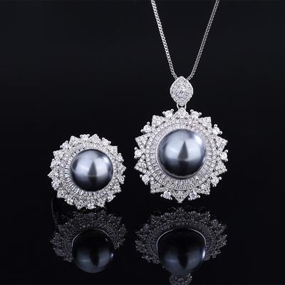 Biżuteria Inkrustowana Szarymi Koralikami Ręcznie Robiona Diamentami Inkrustowana Okrągły Luksusowy Zestaw 16Mm124Mm
