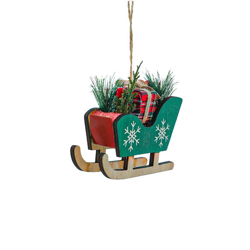 Christmas Wooden Sleigh Ornament Pendant Christmas Tree Decoration Sleigh Pendant Atmosphere Wooden Decoration