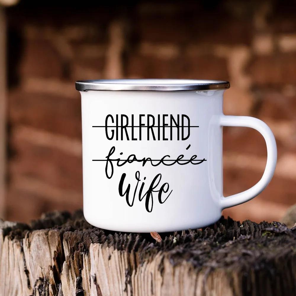 Girlfriend Fiancee Wife&boyfriend Fiance Husband Couples Creative Enamel Mugs Outdoor Travel Camping Bonfire Coffee Water Cups