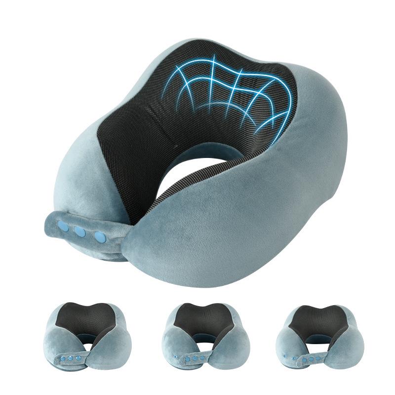Crystal Velvet Memory Foam Travel Neck Pillow, Adjustable U-Shaped Pillow for Adults