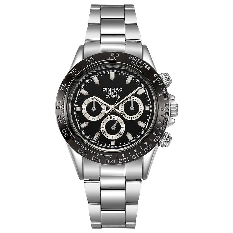 New Trendy Men s Quartz Watch with Alloy Steel Band and Three-Eye Wormhole Design