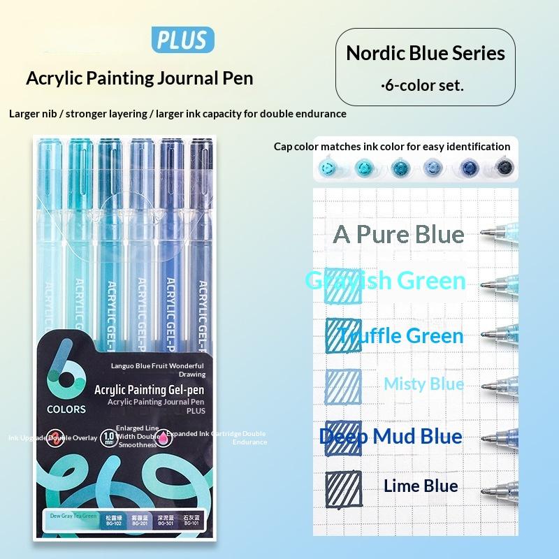6 Colors Gel Pens Set Acrylic Painting Handbook Marker 1 Set Fine Tip Smooth Writing For School Art Office