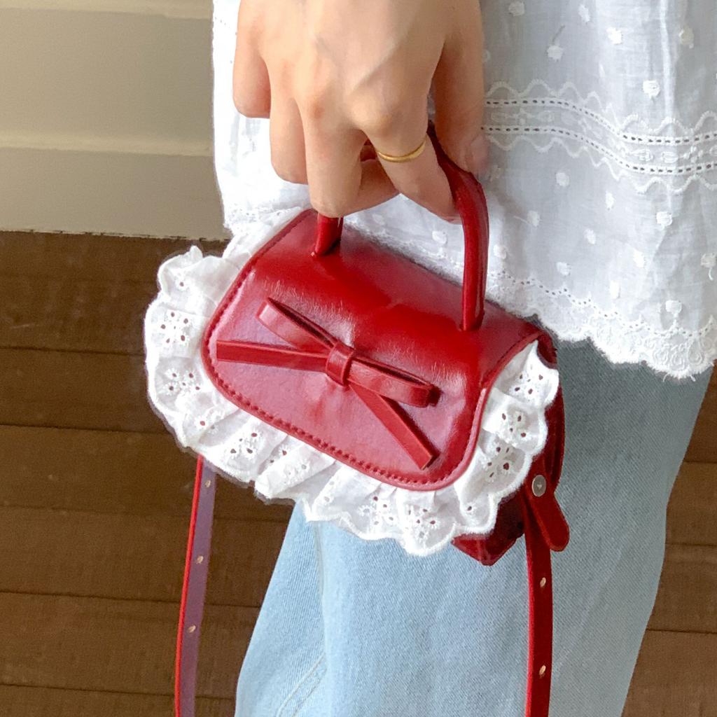 Korean Version of Sweet Bow Shoulder Bag Women's 2025 Summer Fashion Lace Mini Portable Messenger Bag