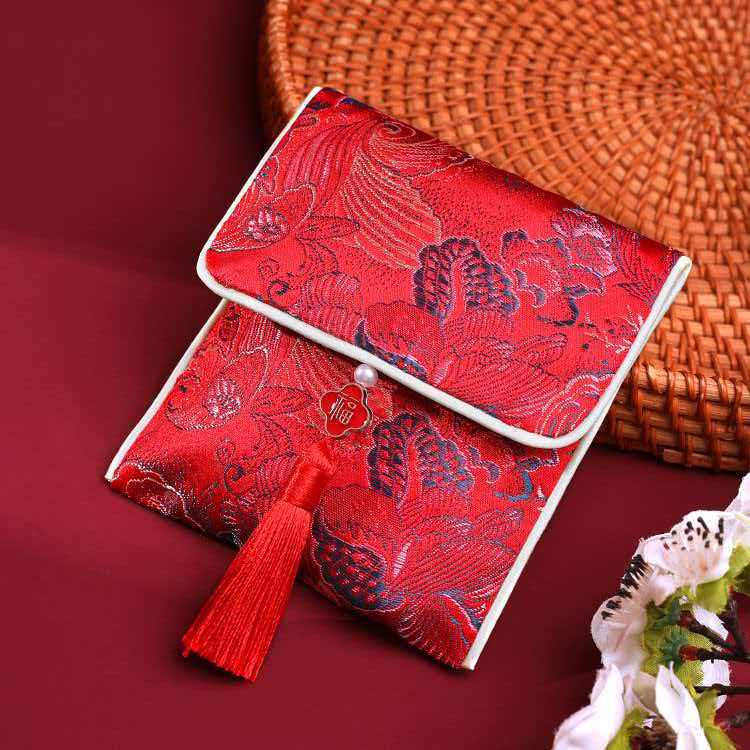 Festive Red Envelope Jewelry Bag with Tassel and 'Fu' Character - Wedding Gift or Coin Purse