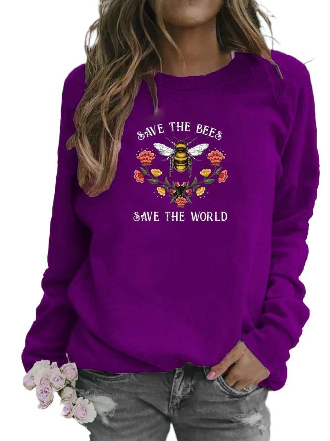 Women's Bee Pattern Round Neck Sweatshirt