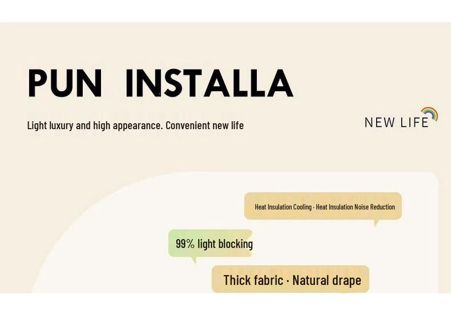 Telescopic No-Punch Curtain Set: Blackout, Heat Insulation, Sun Protection for Bedroom, Living Room, Balcony, Rental Partition