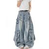 Heavy Deconstruction Streamer Tooling Jeans Men's and Women's Autumn High Street Multi-pocket Ripped Wide-leg Pants
