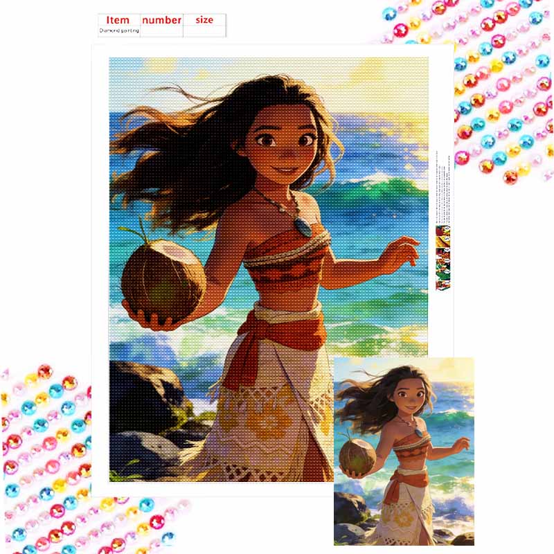 Disney Moana holding coconut diamond painting mosaic diamond art painting kit handmade diy home decoration Round 20x30cm