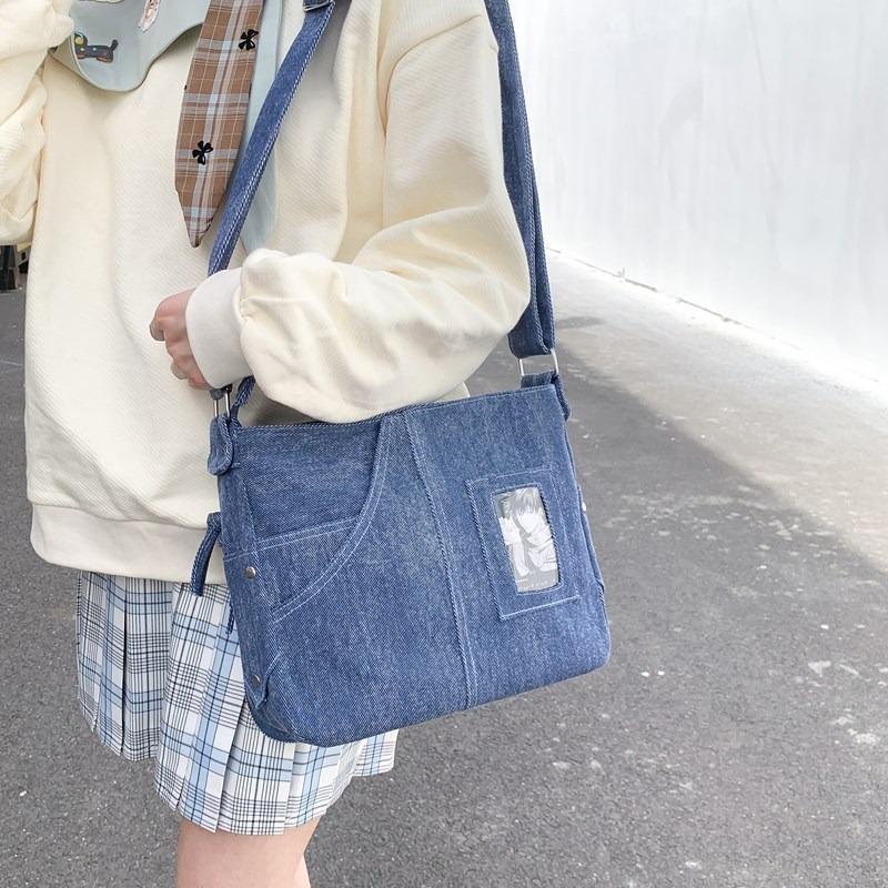 Süße Denim Ita Bag Damenmode Umhängetasche Harajuku Mädchen Transparente Umhängetasche Dame DIY Abzeichen Umhängetasche Handtasche