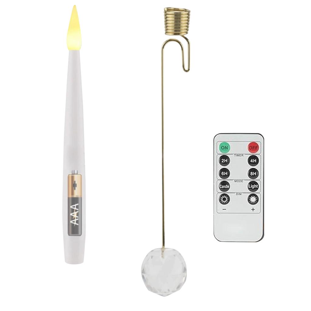 Flashing Short LED Taper Candles With12 Crystal Ball Hooks, Battery-operated Timer,  Plastic Window, Flameless, Illuminated