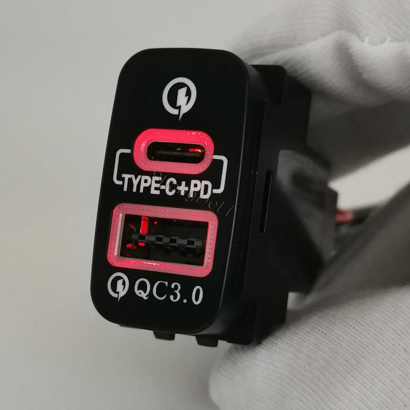 Car Red Light Dual USB TYPE-C PD Charger Adapter Phone Charger For Mitsubishi Outlander Lancer Pajero V73 V93 V97 Accessories