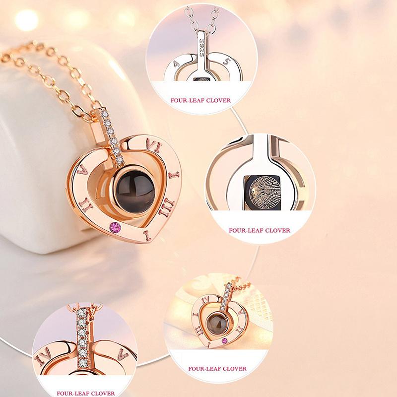 Necklace Pendant Projection Letter Necklace100 Languages "I Love You" Necklace Jewelry For Lover/Girlfriend Cute Accessories 1PC