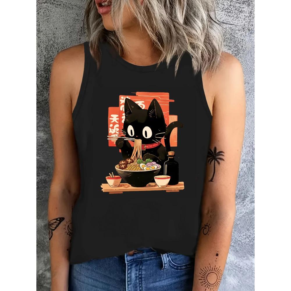 

Funny T-shirt Lamian Noodles Cat Japanese Printed Vest S