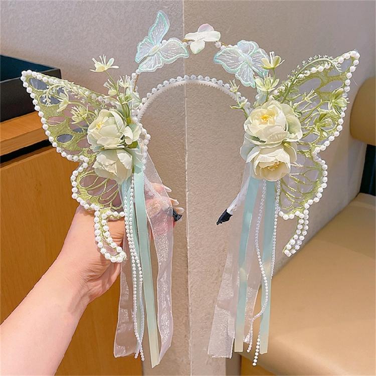 Pearls Headband Butterfly Ribbon Pageant Prom for School Play Stage Props