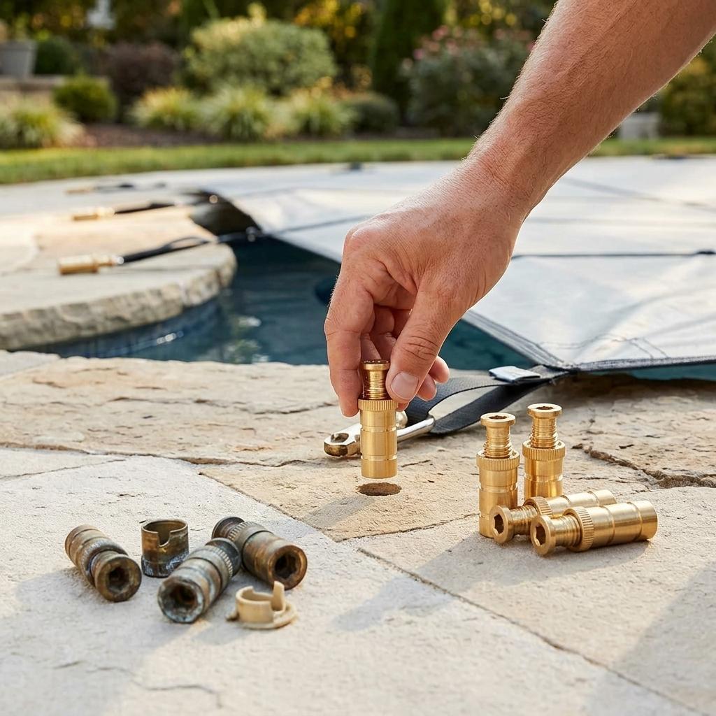 Brass Pool Cover Anchor Kit Corrosion Resistant Replacement Hardware for Winter Pool Covers